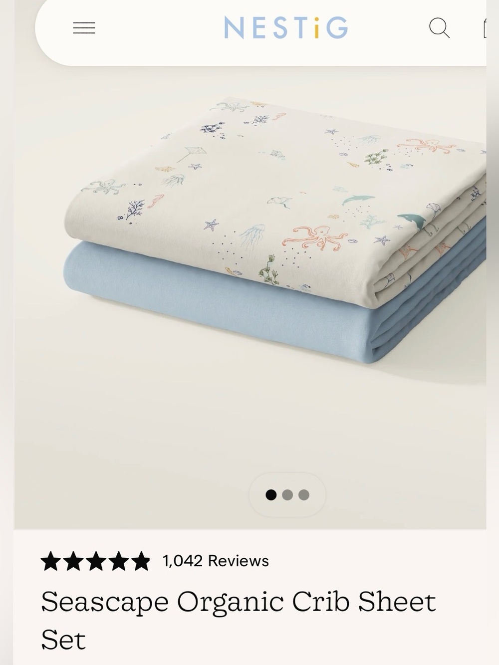 Nestig 100% Organic Cotton Mini Crib Sheets 2-Pack (Seascape & Dusty Blue)